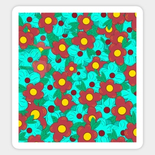 Beautiful Red and Turquoise Flower Pattern with a Pop of Yellow Sticker